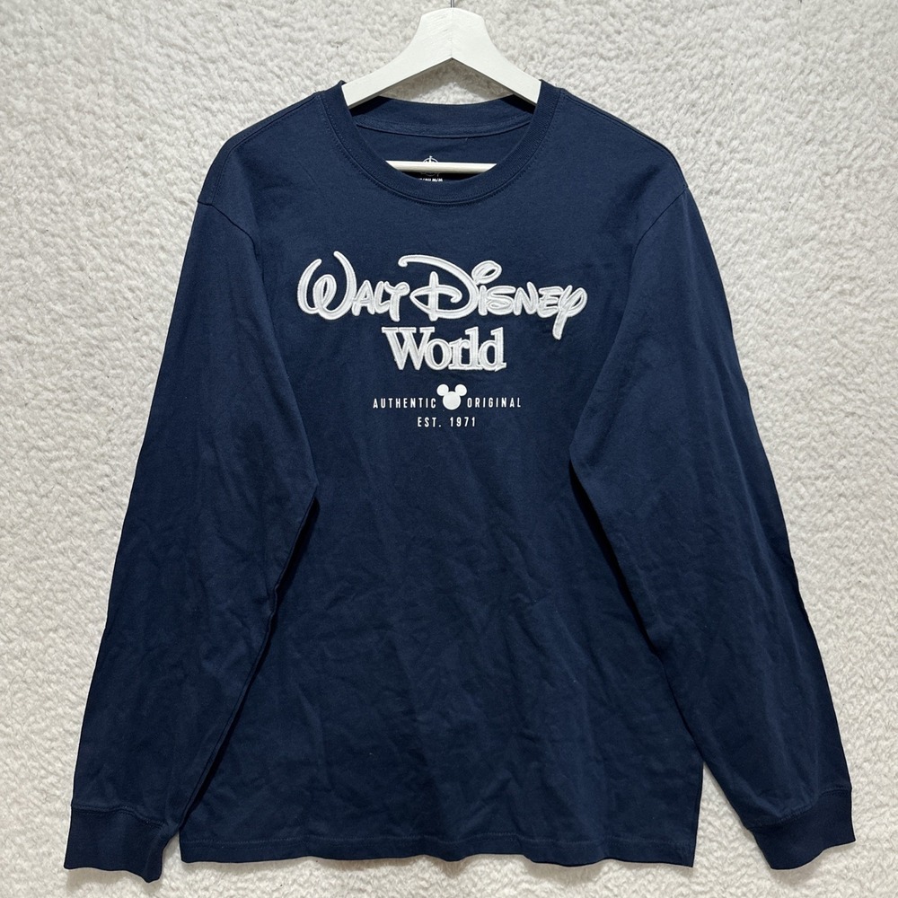 Walt Disney World Embroidered Size M Long Sleeve T-Shirt Navy Blue NWT